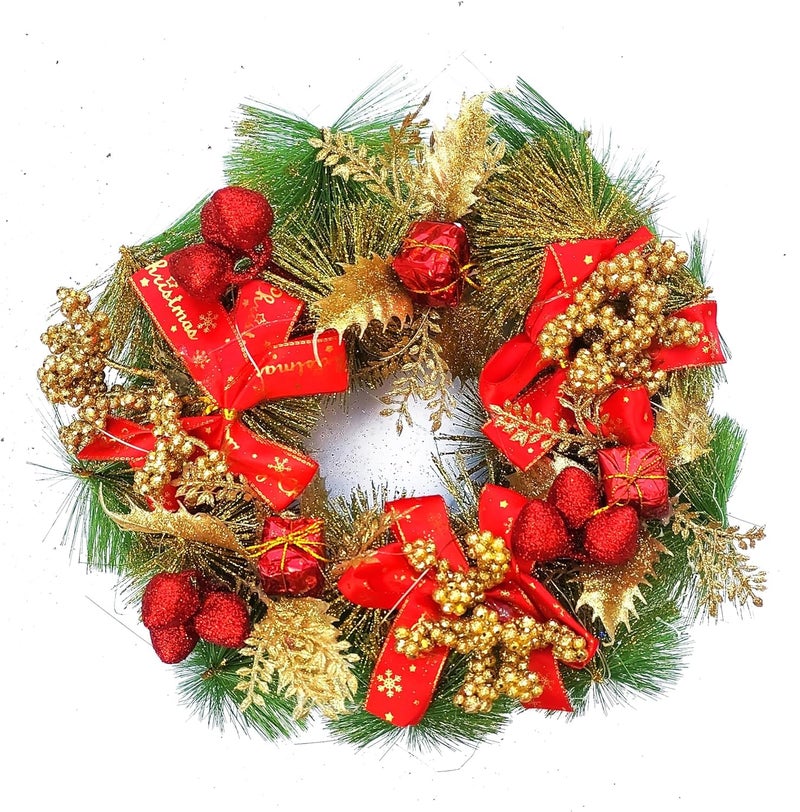 Partunay1 Pcs Light Up Pine Red Bow Wreath Xmas Christmas Front Door Wall Decoration Christmas Wreath Christmas Decoration Item - Image 3