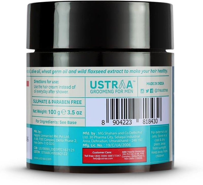 Ustraa Hair Cream for Men | Daily Use Styling & Nourishment Cream with Light Hold | Wheat Germ Oil, Wild Flax Seed & Almond Oil | Moisturises, Non-Sticky, Paraben & Sulphate Free – 100g - Image 2