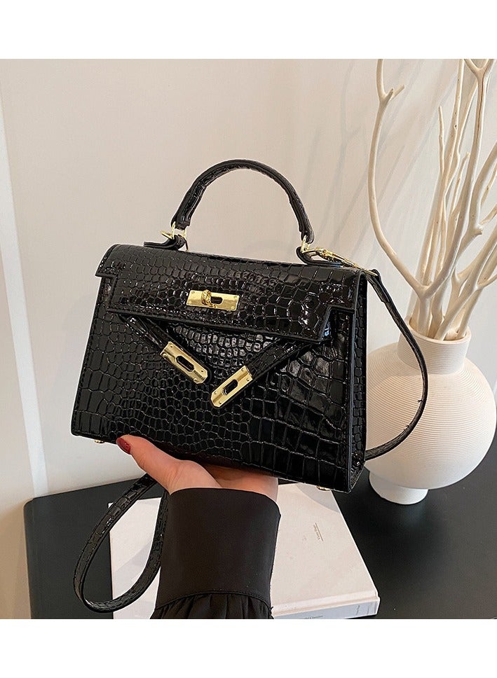 Women's Black Crocodile Pattern Crossbody Bag – Shoulder Bag for Women - Image 2