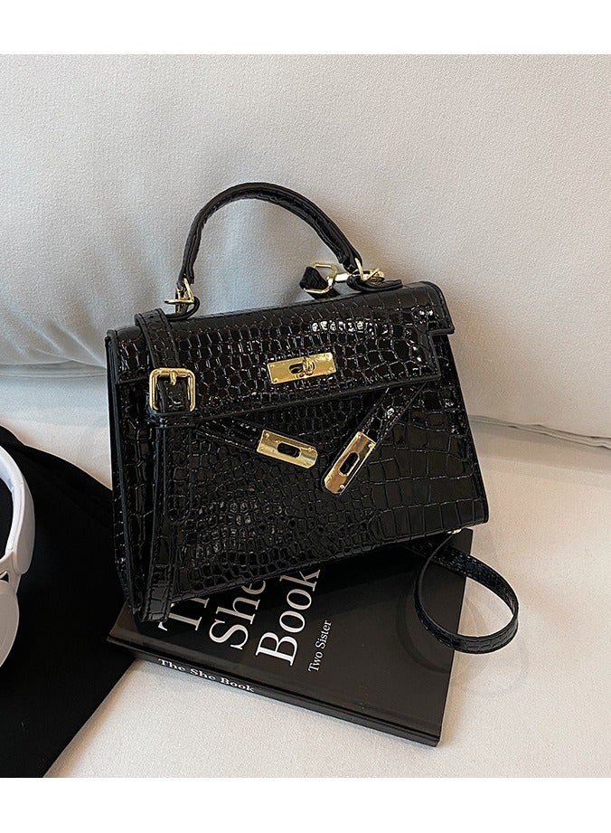 Women's Black Crocodile Pattern Crossbody Bag – Shoulder Bag for Women - Image 3