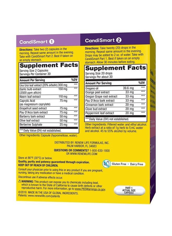 Renew Life - Adult Cleanse - CandiSmart - 15-Day Yeast Cleansing Program - 2-Part Kit - Gluten & Dairy Free - 60 Vegetarian Capsules + 1 Fl. Oz. Tincture - Image 1