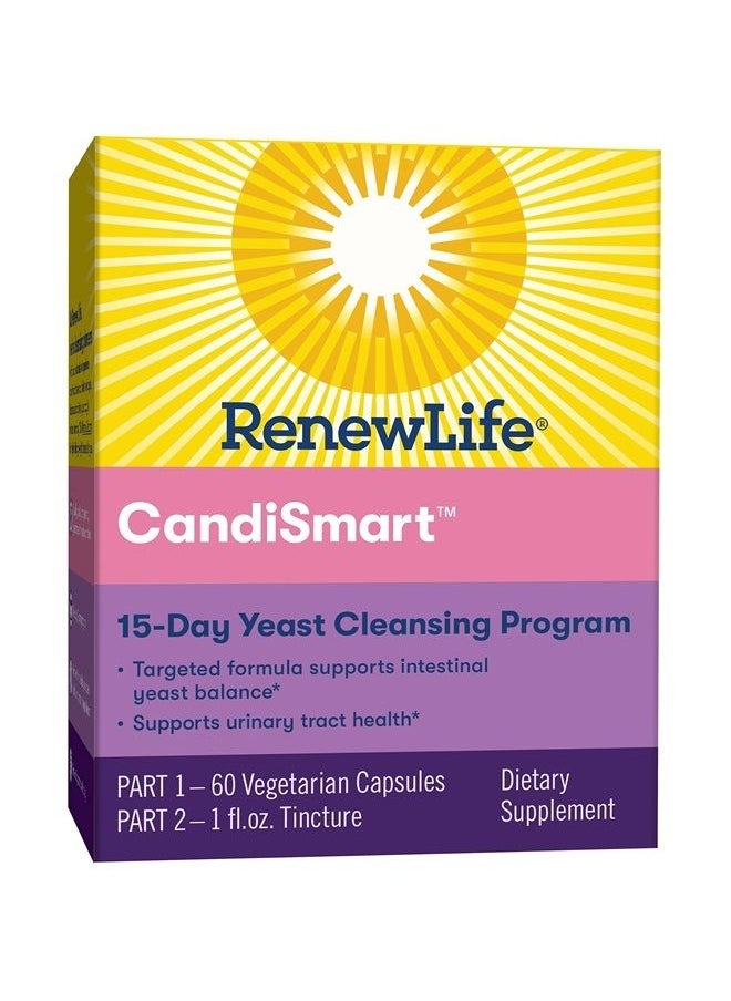 Renew Life - Adult Cleanse - CandiSmart - 15-Day Yeast Cleansing Program - 2-Part Kit - Gluten & Dairy Free - 60 Vegetarian Capsules + 1 Fl. Oz. Tincture - Image 1