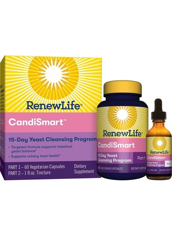 Renew Life - Adult Cleanse - CandiSmart - 15-Day Yeast Cleansing Program - 2-Part Kit - Gluten & Dairy Free - 60 Vegetarian Capsules + 1 Fl. Oz. Tincture - Image 1