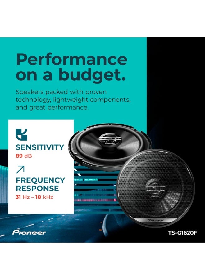 بايونير TS-G1620F، مكبرات صوت ثنائية الاتجاه للسيارات، نطاق كامل، جودة صوت نقية، سهولة التركيب واستجابة جهير مُحسّنة، مكبرات صوت مقاس 6.5 بوصة - Image 4