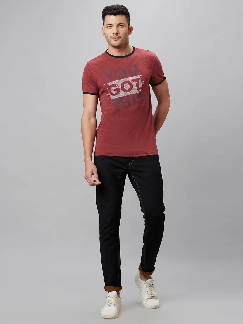 جلو باص تيشيرت رجالي قطن مطبوع بياقة دائرية وقصة عادية