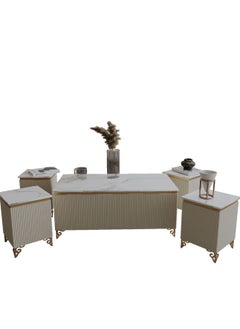 Luxury Coffee Table Set – 5 Pieces, Elegant Light Beige Design with Gold Accents & Premium Marble Top, Main Table with a Length of 122 cm, Width of 61.5 cm, and Height of 51.5 cm, and Four Side Tables with a Length of 35 cm, Width of 35 cm, and Height of 51.5 cm. - pzsku/Z61C1856F9D227BA8B114Z/45/_/1737285133/772165b6-3862-4753-8c68-0107ed29292b