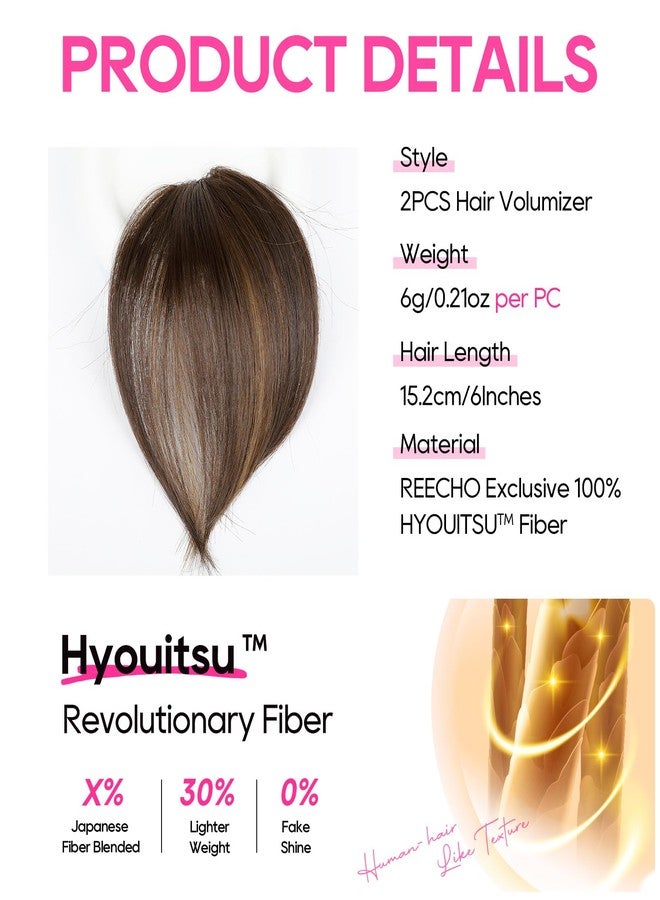 REECHO Clip in Hair Volumizer, 2PCS 6 inch Short Thick Clip in Hairpieces Adding Extra Volume Hair Extensions for Women (Milk Chocolate Brown) - Image 2