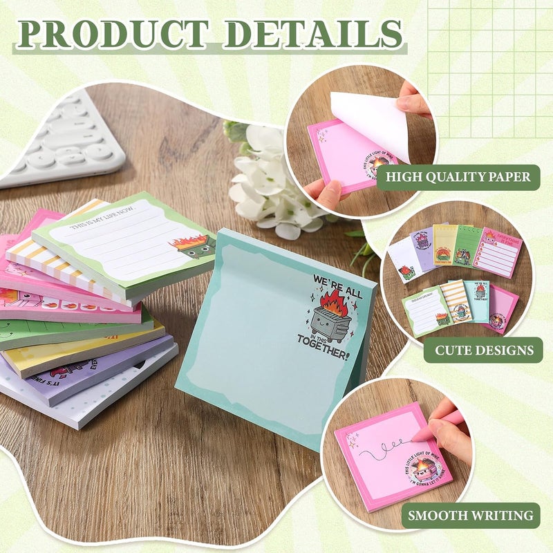 Saypacck 9 Pads Dumpster Fire Sticky Notes 3x3 Inch Cute Self Stick Notepads Notes Adhesive Memo Pad Office Decor Gifts for Students School Teacher Meeting Office Supplies - Image 3