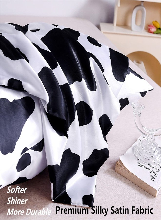 URLINENS Satin Pillowcase for Hair and Skin Cow Print Silk Satin Pillowcase 2 Pack Standard Size Pillow Cases Set of 2 Cooling Silky Pillow Cover with Envelope Closure (20x26 inches, Cow) - Image 3