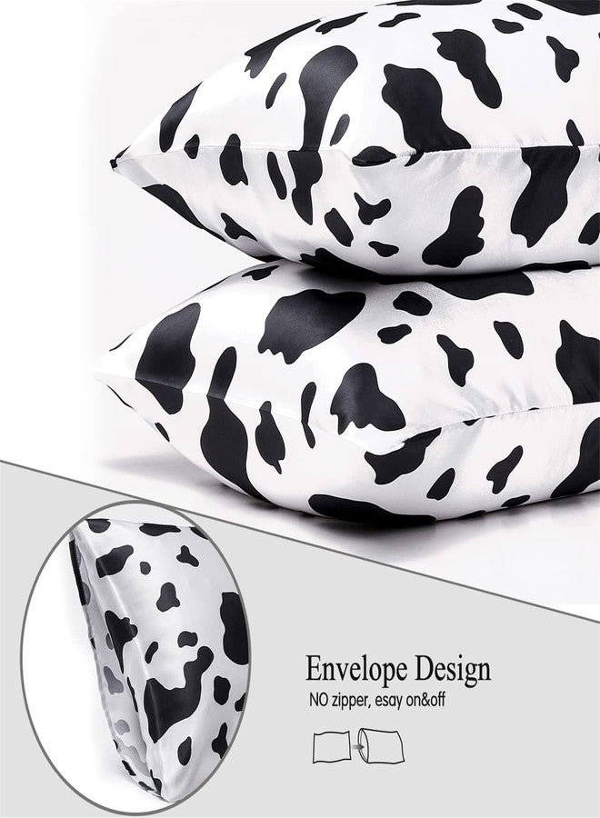 URLINENS Satin Pillowcase for Hair and Skin Cow Print Silk Satin Pillowcase 2 Pack Standard Size Pillow Cases Set of 2 Cooling Silky Pillow Cover with Envelope Closure (20x26 inches, Cow) - Image 4