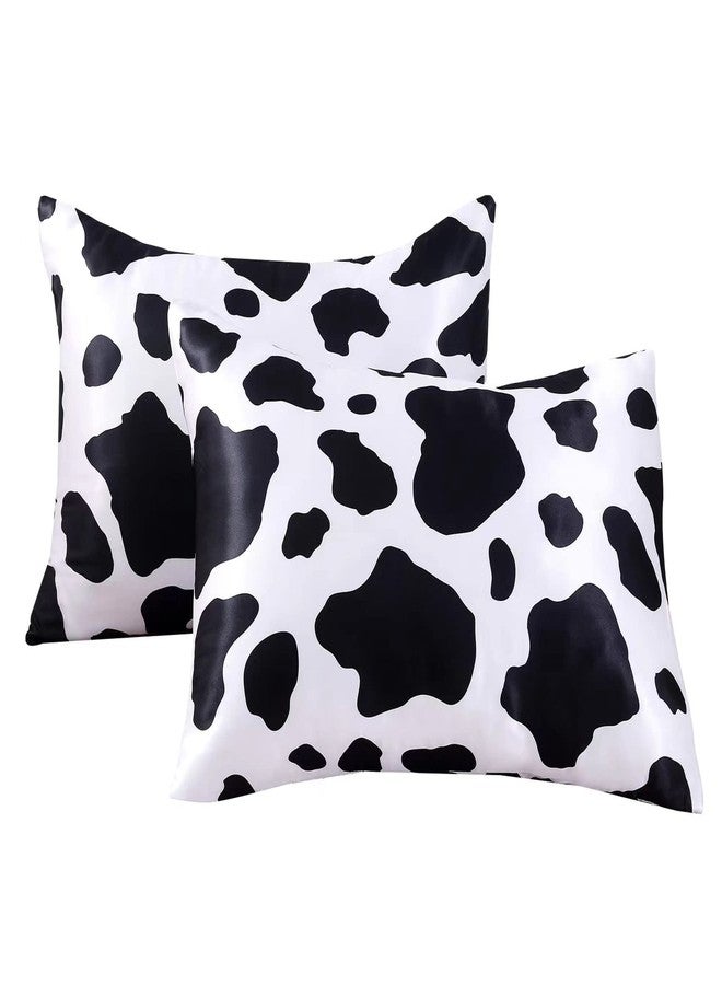 URLINENS Satin Pillowcase for Hair and Skin Cow Print Silk Satin Pillowcase 2 Pack Standard Size Pillow Cases Set of 2 Cooling Silky Pillow Cover with Envelope Closure (20x26 inches, Cow) - Image 1