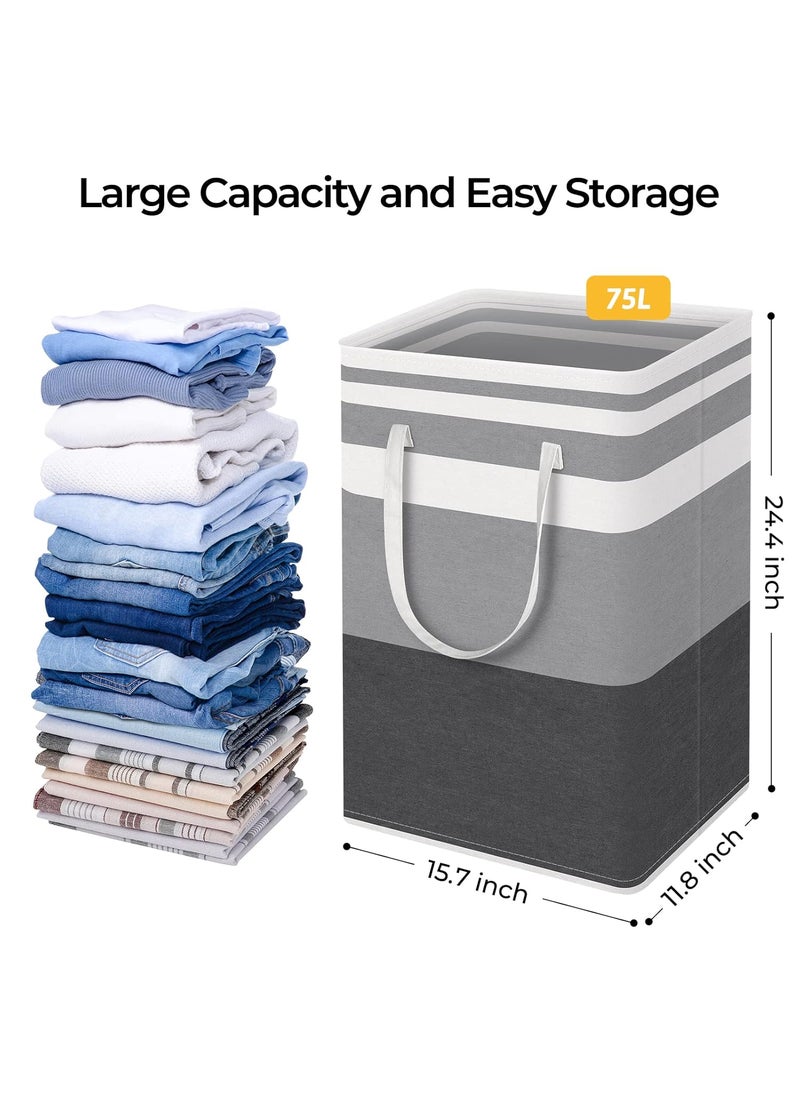 HomeHacks HomeHacks 1Pack Large Laundry BasketWaterproof Freestanding Laundry Hamper Collapsible Tall Clothes Hamper with Extended Handles for Clothes Toys in The Dorm and FamilyGradient Grey 75L  - Image 4
