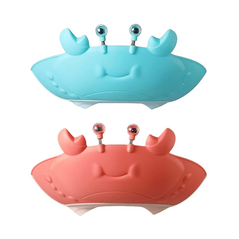 TOYANDONA Toddler Hair Washing Shield Baby Shower Cap, 2pcs Cute Crab Shampoo Hat Adjustable Silicone Shower Cap Hair Washing Hat for Kids Toddler Baby Bath Cap (Blue+ Red) Kids - Image 1
