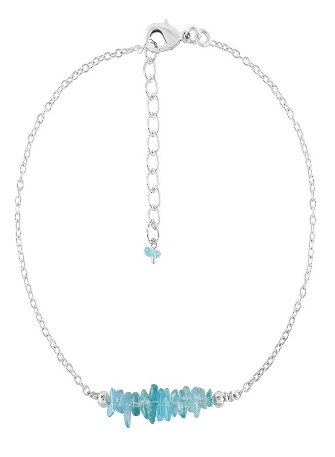 Yanara Sky Apatite Anklets Nuggets Ankle Bracelets for Women Natural Birthstone Silver Plated Jewelry in 9” +1.5” inch Chakra Crystals Christmas Gifts For Her - Image 5