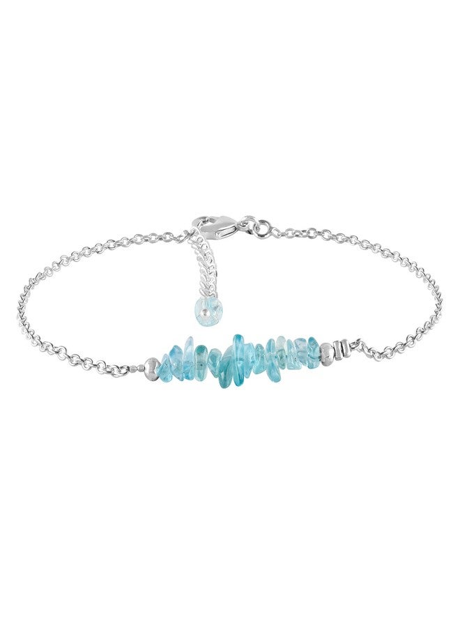 Yanara Sky Apatite Anklets Nuggets Ankle Bracelets for Women Natural Birthstone Silver Plated Jewelry in 9” +1.5” inch Chakra Crystals Christmas Gifts For Her - Image 1
