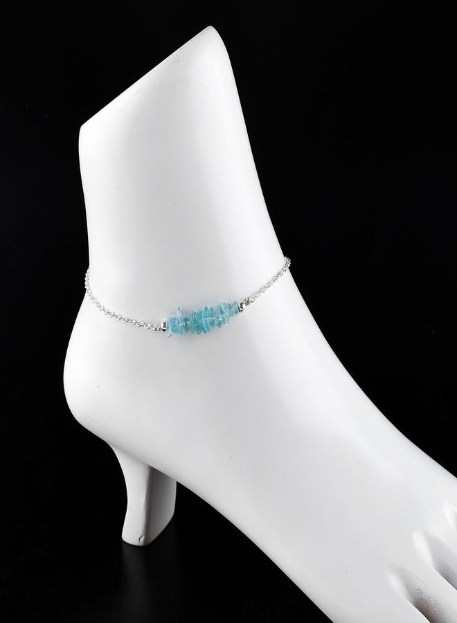 Yanara Sky Apatite Anklets Nuggets Ankle Bracelets for Women Natural Birthstone Silver Plated Jewelry in 9” +1.5” inch Chakra Crystals Christmas Gifts For Her - Image 2