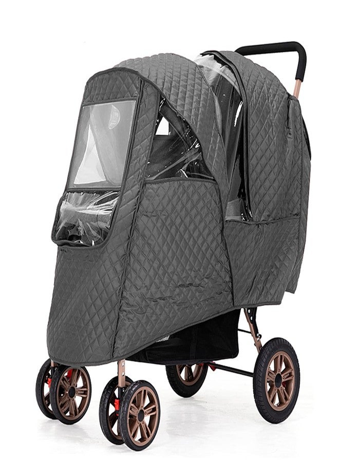 WYI Double Stroller Winter Rain Cover,Winter Cover for Double Tandem Stroller,Big Size Universal Rain and Wind Cover (Grey) - Image 1