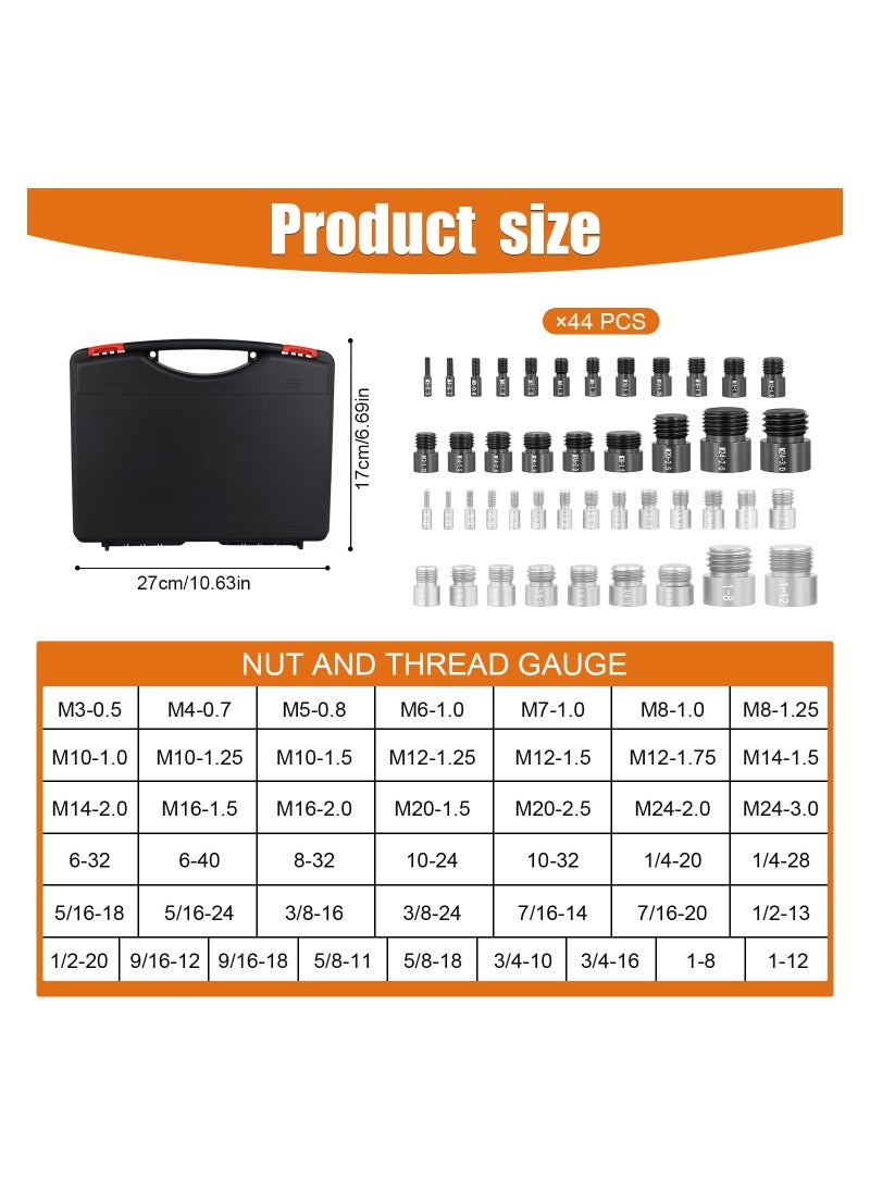 Generic - 44PCS Nut and Bolt Thread Checker Set, 23 Inch & 21 Metric Male/Female Size and Thread Gauge, Ideal for Identifying Sizes in Tight Spaces, Easy to Use and Recognize. - Image 1