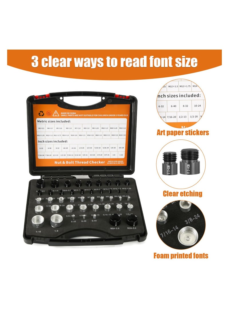 Generic - 44PCS Nut and Bolt Thread Checker Set, 23 Inch & 21 Metric Male/Female Size and Thread Gauge, Ideal for Identifying Sizes in Tight Spaces, Easy to Use and Recognize. - Image 1