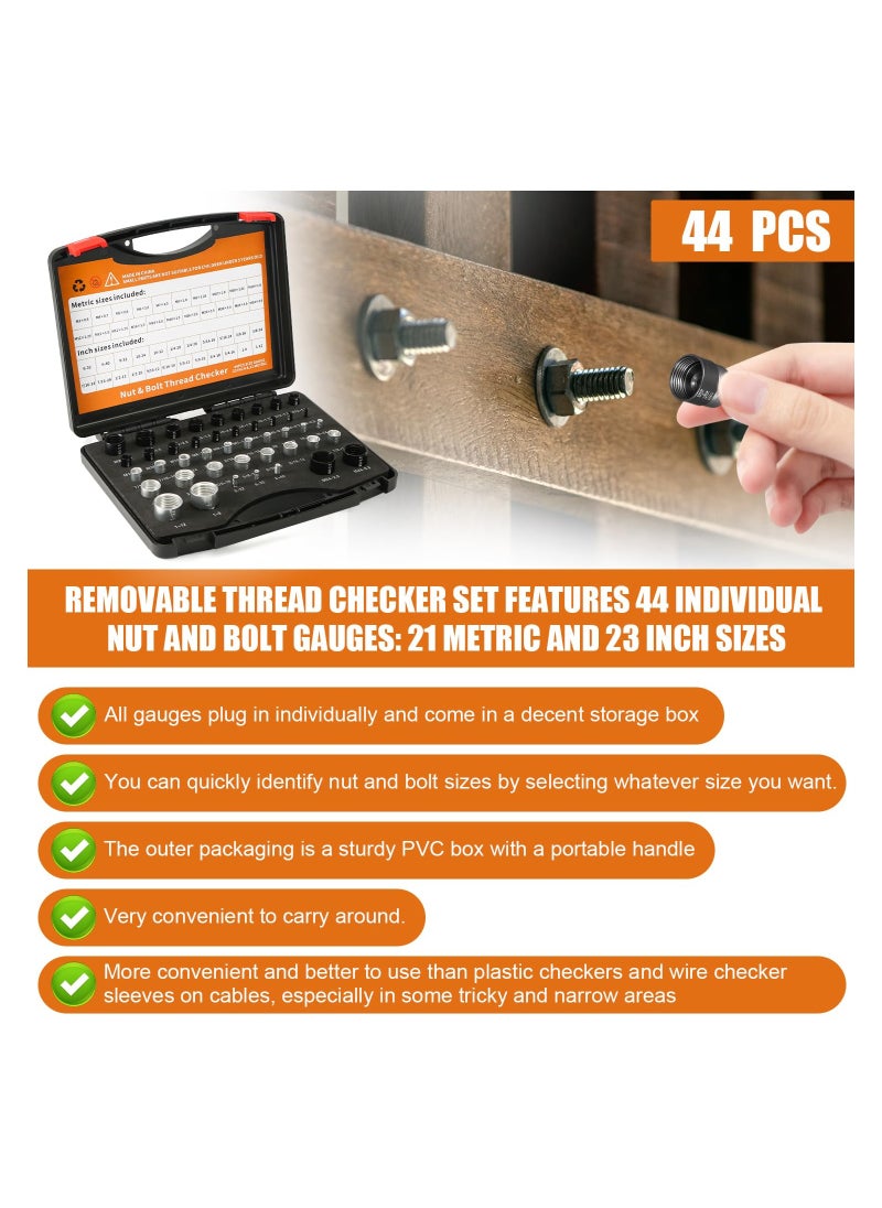 Generic - 44PCS Nut and Bolt Thread Checker Set, 23 Inch & 21 Metric Male/Female Size and Thread Gauge, Ideal for Identifying Sizes in Tight Spaces, Easy to Use and Recognize. - Image 1