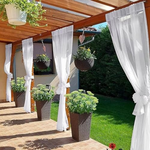 SpaceDresser Waterproof Outdoor Sheer Curtains for Patio - 2 Panels Rod Pocket Indoor Voile Sheer Curtain for Living Room,52W x 84L inch, White - Image 4