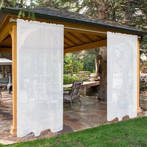 SpaceDresser Waterproof Outdoor Sheer Curtains for Patio - 2 Panels Rod Pocket Indoor Voile Sheer Curtain for Living Room,52W x 84L inch, White - Image 1