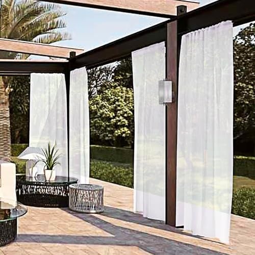 SpaceDresser Waterproof Outdoor Sheer Curtains for Patio - 2 Panels Rod Pocket Indoor Voile Sheer Curtain for Living Room,52W x 84L inch, White - Image 2