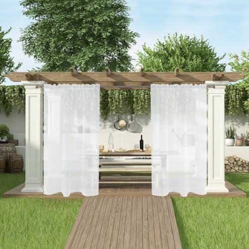 SpaceDresser Waterproof Outdoor Sheer Curtains for Patio - 2 Panels Rod Pocket Indoor Voile Sheer Curtain for Living Room,52W x 84L inch, White - Image 5