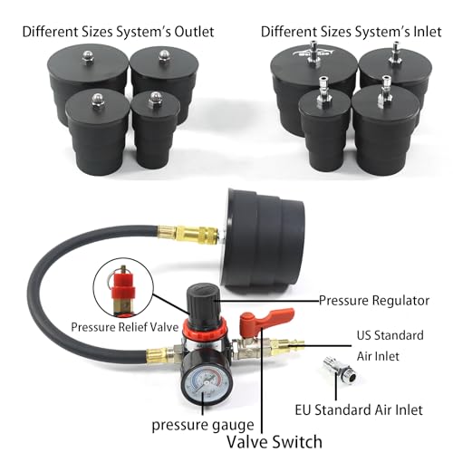 Wzyblixo Turbo System Leakage Tester Kit, Turbo Pressure Leakage Tester for Cooling Emissions Exhaust Pipes, 9-Piece Turbo Boost Leak Tester Set with Stepped Adapters 1-3/8" to 3-1/2" - Image 3