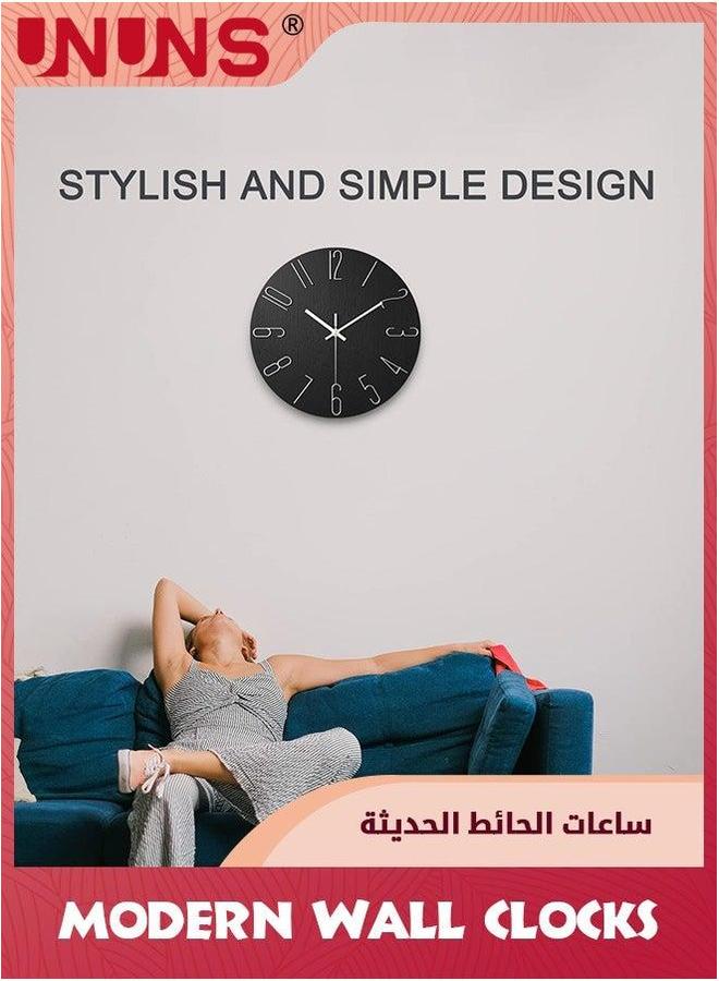 UNUNS ساعة حائط، 30 سم / 12 بوصة ساعة صامتة غير مزعجة، ساعات حديثة بسيطة، تعمل بالبطارية، ساعة زخرفية خشبية بسيطة للمنزل، غرفة النوم، المطبخ، غرفة المعيشة، المكتب، المدرسة، سوداء - Image 3