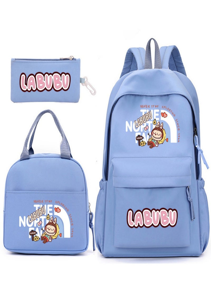 Labubu Children Backpack Schoolbag Teen Student School Book bag with Lunch Box Pen Case 3 in 1 for Kids