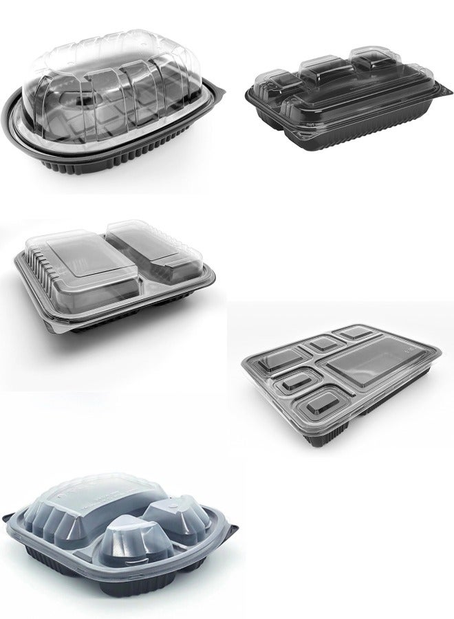 هالاباك Halapack 10PCS Black Microwavable Container with Lid 1/2/3/4/6 Compartments, Ideal for Hot and Cold Food, Microwave Safe, Washable and Reusable, Suitable for Homes, Restaurants, and Catering Services - Image 1