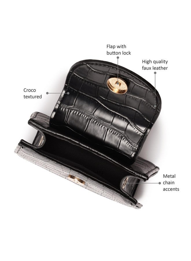 Fastrack Croco Textured Mini Sling Bag for Women, Girls and Ladies | Made of Premium PU | Gold Chain Sling Strap with Button Closure - Image 3