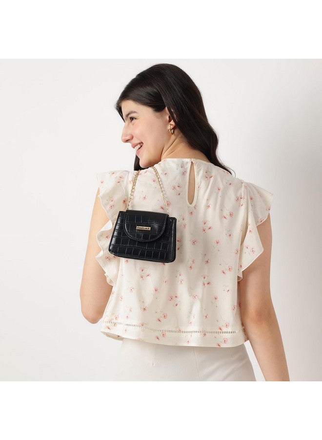 Fastrack Croco Textured Mini Sling Bag for Women, Girls and Ladies | Made of Premium PU | Gold Chain Sling Strap with Button Closure - Image 2