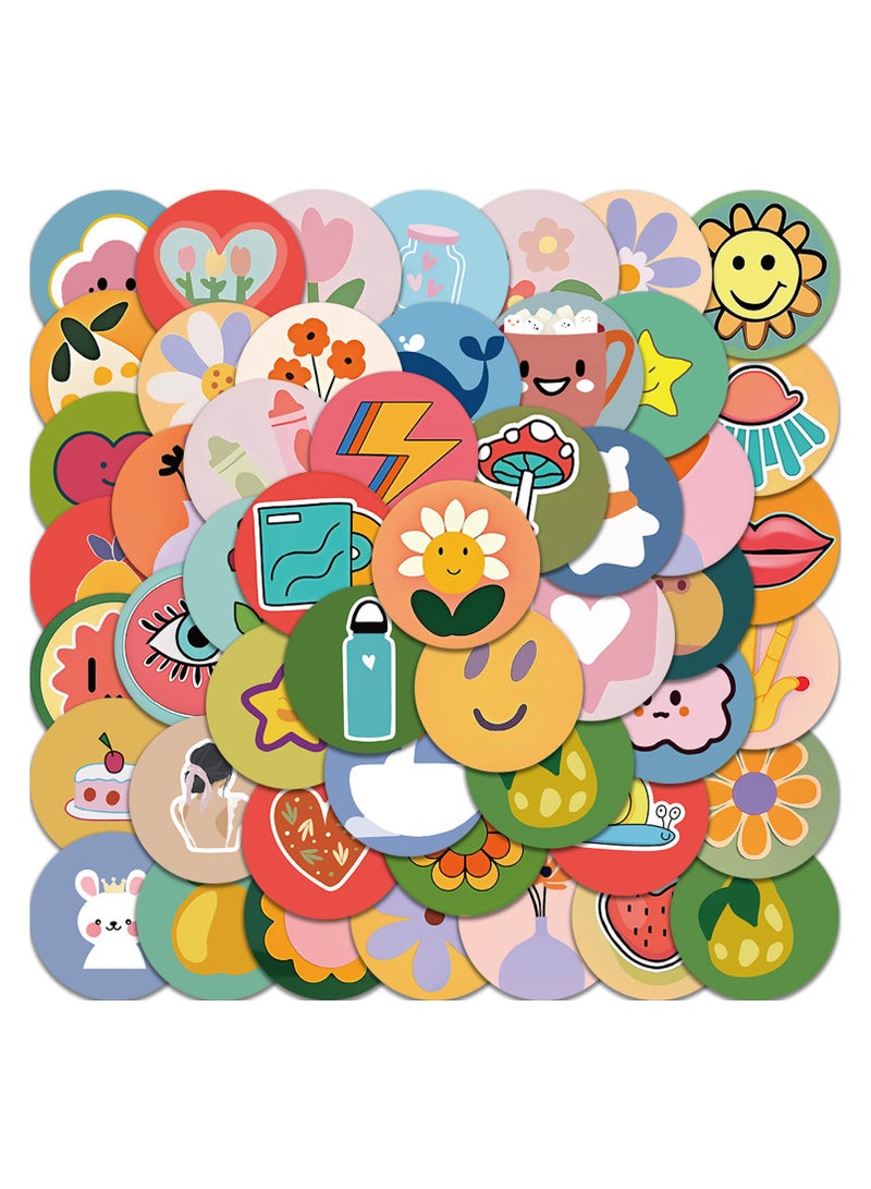 ORAINBOW 50pcs Cute Happy Smile Face and Flowers Stickers for Water Bottles Cartoon Aesthetic Vinyl Decals for Kids Teens Phone Case Scrapbook Laptop Skateboard Luggage Bike Guitar - Image 1