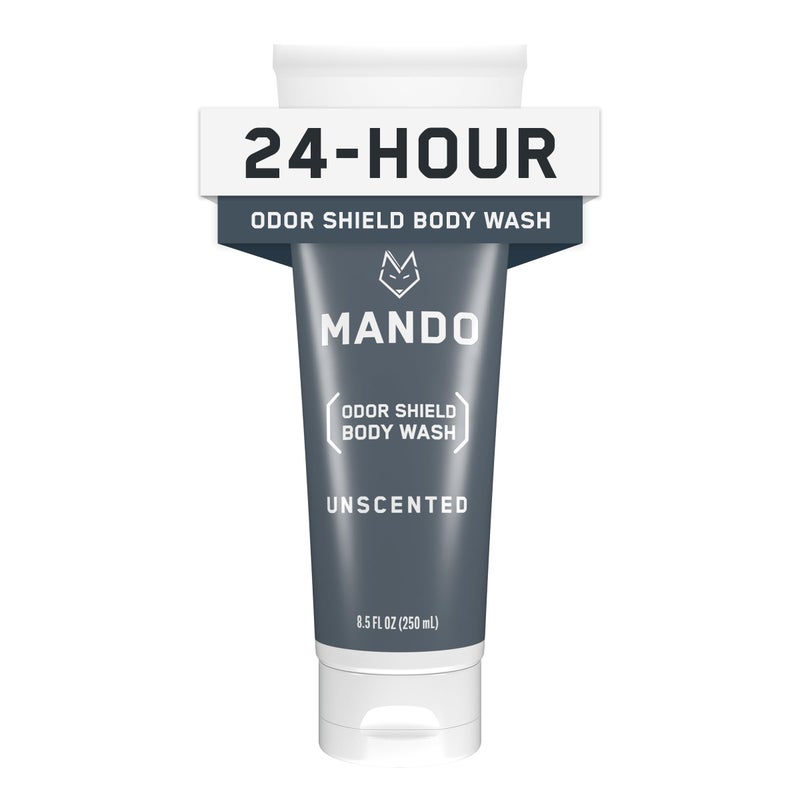 Mando Odor Shield Body Wash - 24 Hour Control - Removes Odor Better than Soap - SLS Free and Paraben Free, Skin Safe - 8.5 Ounce (Unscented) - Image 1