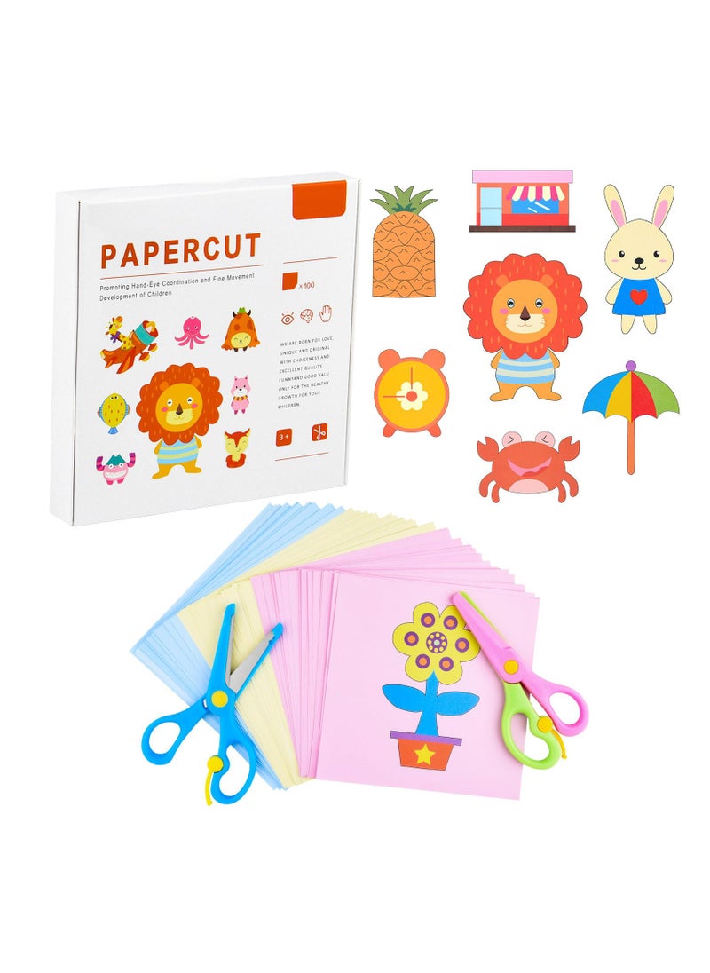SYOSI 2 Kids Safety Scissors with 100 Pcs Paper Cutting, for Paper Craft Supplies, Kids Preschool Training Scissors, Art Craft Plastic Scissors for School Supplies and Scrapbooking Supplies  - Image 1