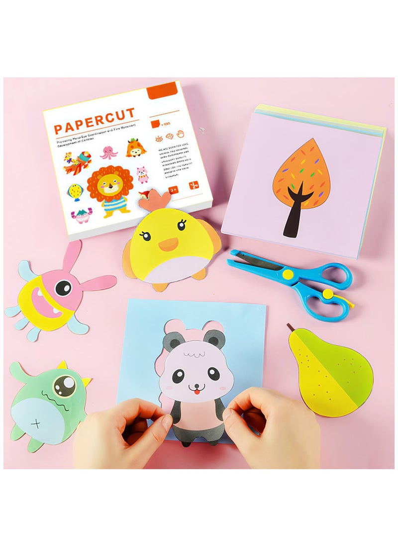 SYOSI 2 Kids Safety Scissors with 100 Pcs Paper Cutting, for Paper Craft Supplies, Kids Preschool Training Scissors, Art Craft Plastic Scissors for School Supplies and Scrapbooking Supplies  - Image 3