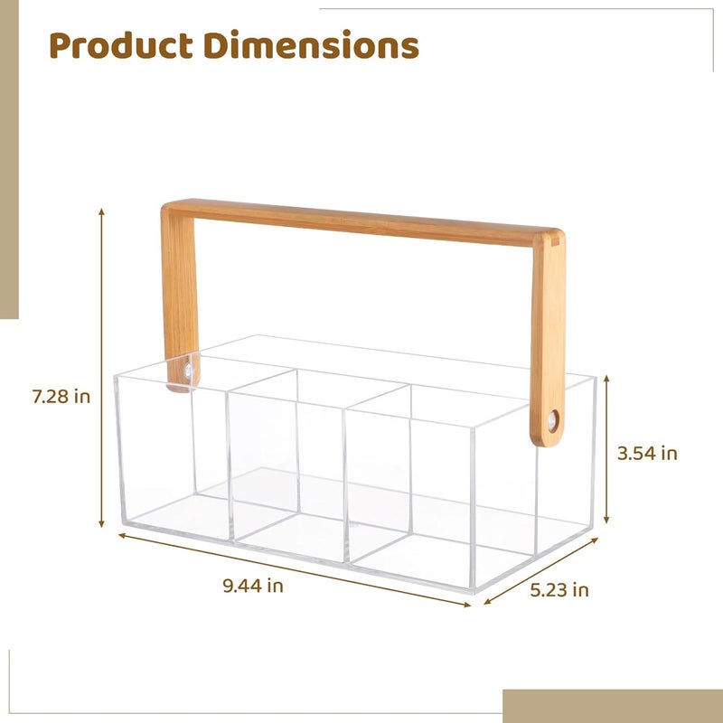 Clear Utensil Caddy, Acrylic Silverware Organizer with Wood Handle, 4 Compartments for Countertops, 9.44 x 5.23 x 7.28 in, Ideal for Kitchen, Picnics, Parties - Image 5
