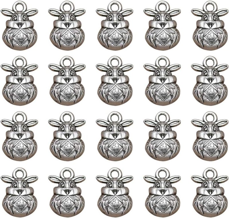 comfrt 20pcs Antique Silver Charm Pendant Rabbit Shape Spacer Beads DIY Jewelry Making Accessory for Necklace Bracelet - Image 1