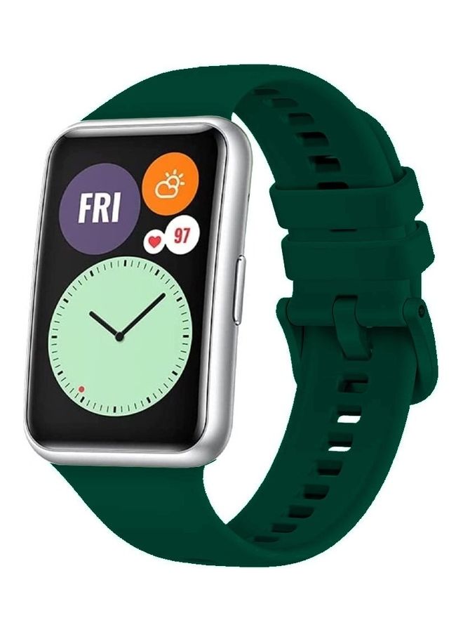 Loquat Adjustable Silicone Sport Watch Bands Replacement Wristband Compatible With Huawei Watch Fit 2 Dark Green - Image 1