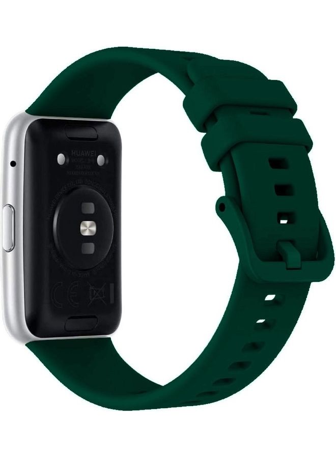 Loquat Adjustable Silicone Sport Watch Bands Replacement Wristband Compatible With Huawei Watch Fit 2 Dark Green - Image 2