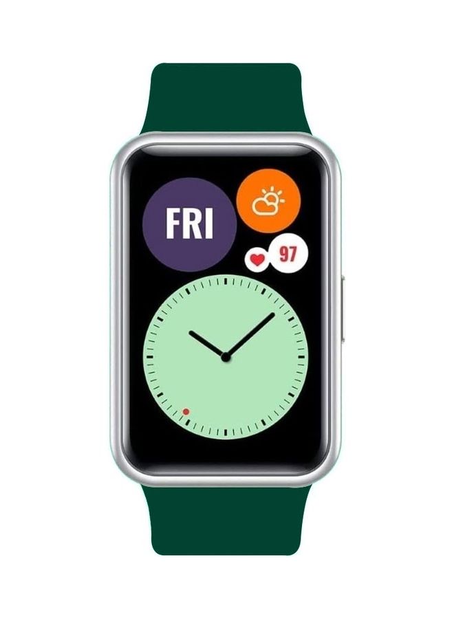 Loquat Adjustable Silicone Sport Watch Bands Replacement Wristband Compatible With Huawei Watch Fit 2 Dark Green - Image 3