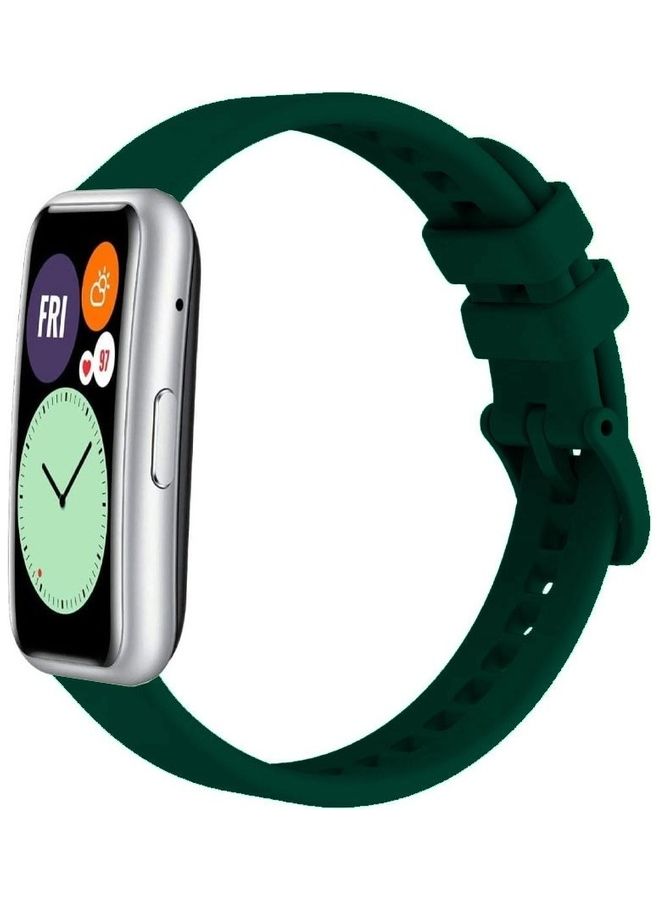 Loquat Adjustable Silicone Sport Watch Bands Replacement Wristband Compatible With Huawei Watch Fit 2 Dark Green - Image 4