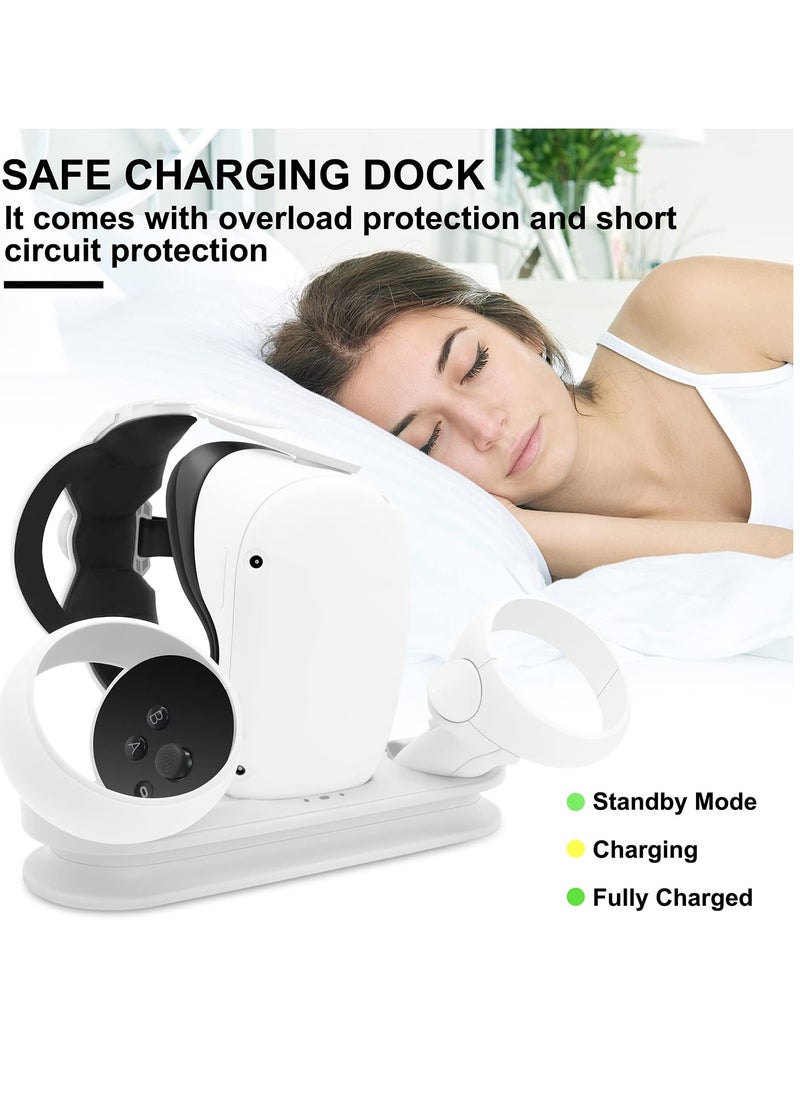 KASTWAVE - Charging Dock Station for Oculus Quest 2 - Fast VR Charger Stand for Oculus/Meta Quest 2 Headset Touch Controller Accessories with 2 Rechargeable Batteries,USB-C Charger and Cable(White) - Image 1