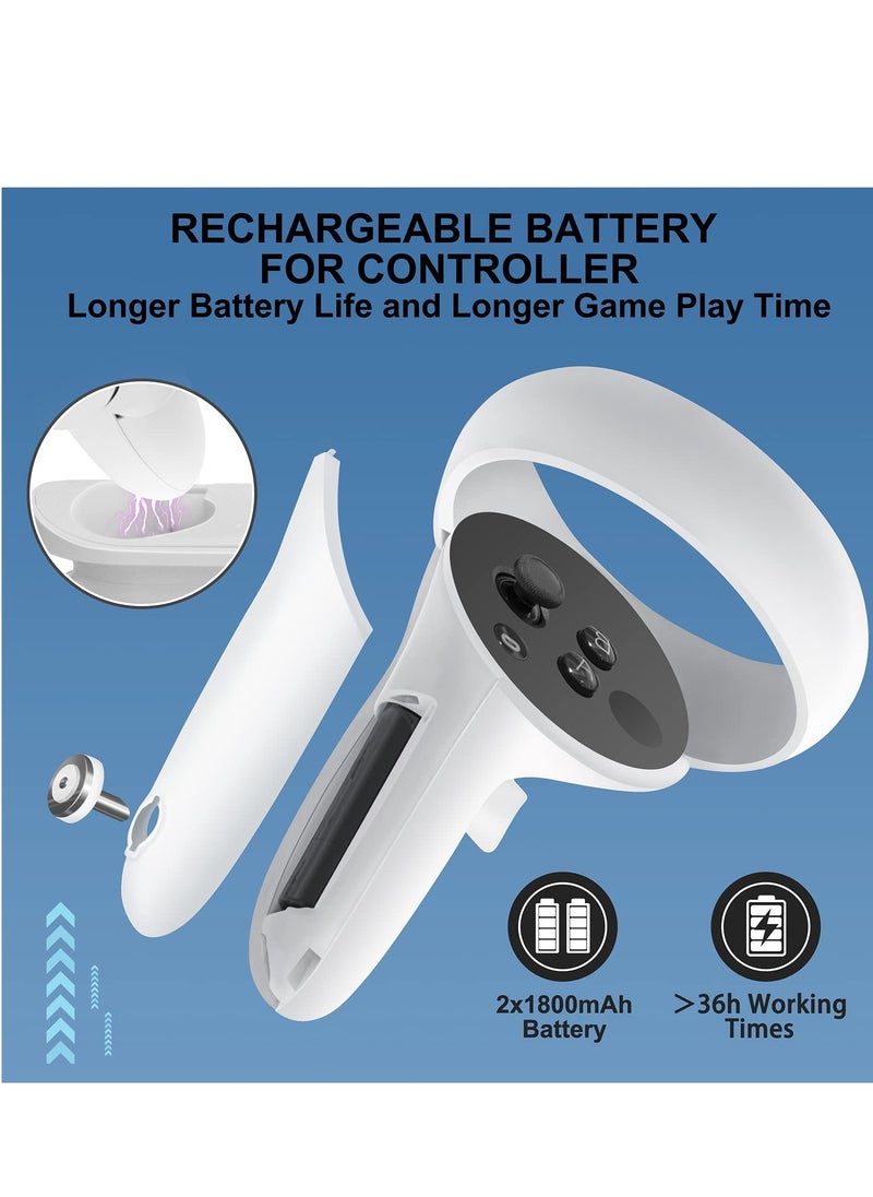 KASTWAVE - Charging Dock Station for Oculus Quest 2 - Fast VR Charger Stand for Oculus/Meta Quest 2 Headset Touch Controller Accessories with 2 Rechargeable Batteries,USB-C Charger and Cable(White) - Image 1