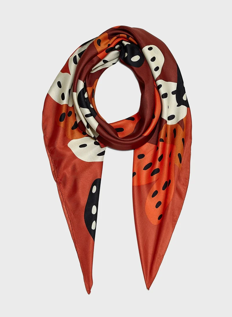 PARFOIS Heart Print Square Scarf