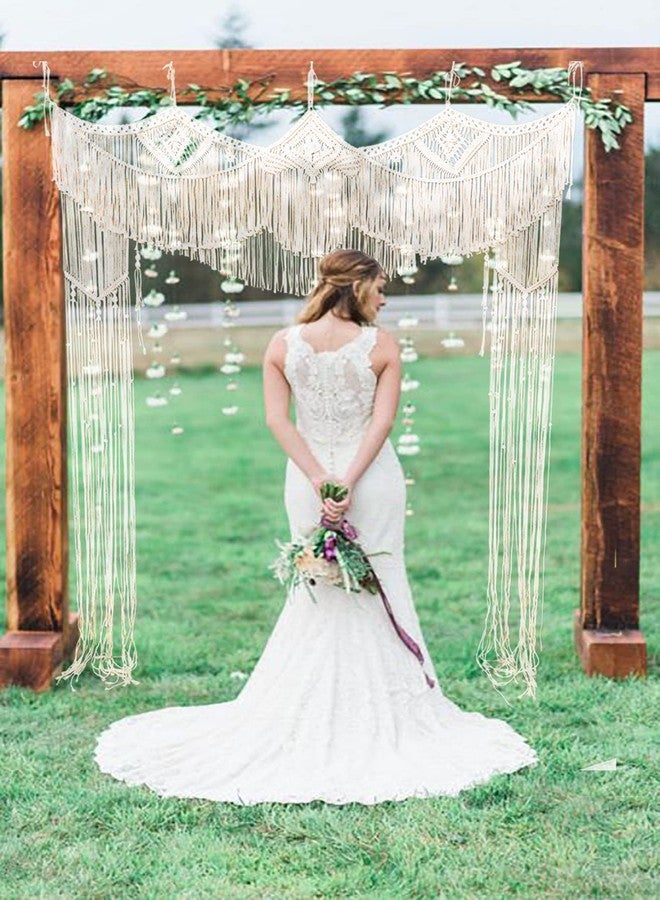 kiido Large Macrame Wedding Backdrop for Arbor/Arch Bohemian Wall Hanging Decor Boho Doorway/Window Curtains Room Divider Home Geometric Art Decor Beautiful Room Decoration-Crown 63" W x 78" L - Image 1