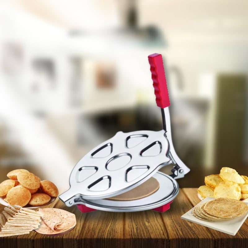 BLLUEX BLLUEX 75 inch Stainless Steel Roti Press Maker Machine for Making Chapati Puri Khakhra Papad Pathiri and Manual Hand Press with Handle OrangeSilver Large  - Image 5