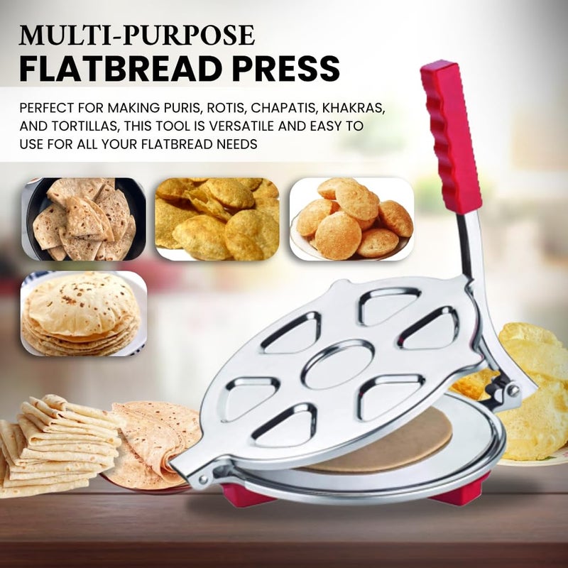 BLLUEX BLLUEX 75 inch Stainless Steel Roti Press Maker Machine for Making Chapati Puri Khakhra Papad Pathiri and Manual Hand Press with Handle OrangeSilver Large  - Image 2